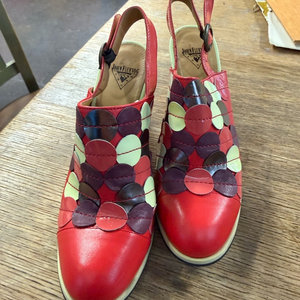 John Fluevog The Attic Tziporah Appliqué Slingback shoes sz 8 1/2 - Picture 5 of 7
